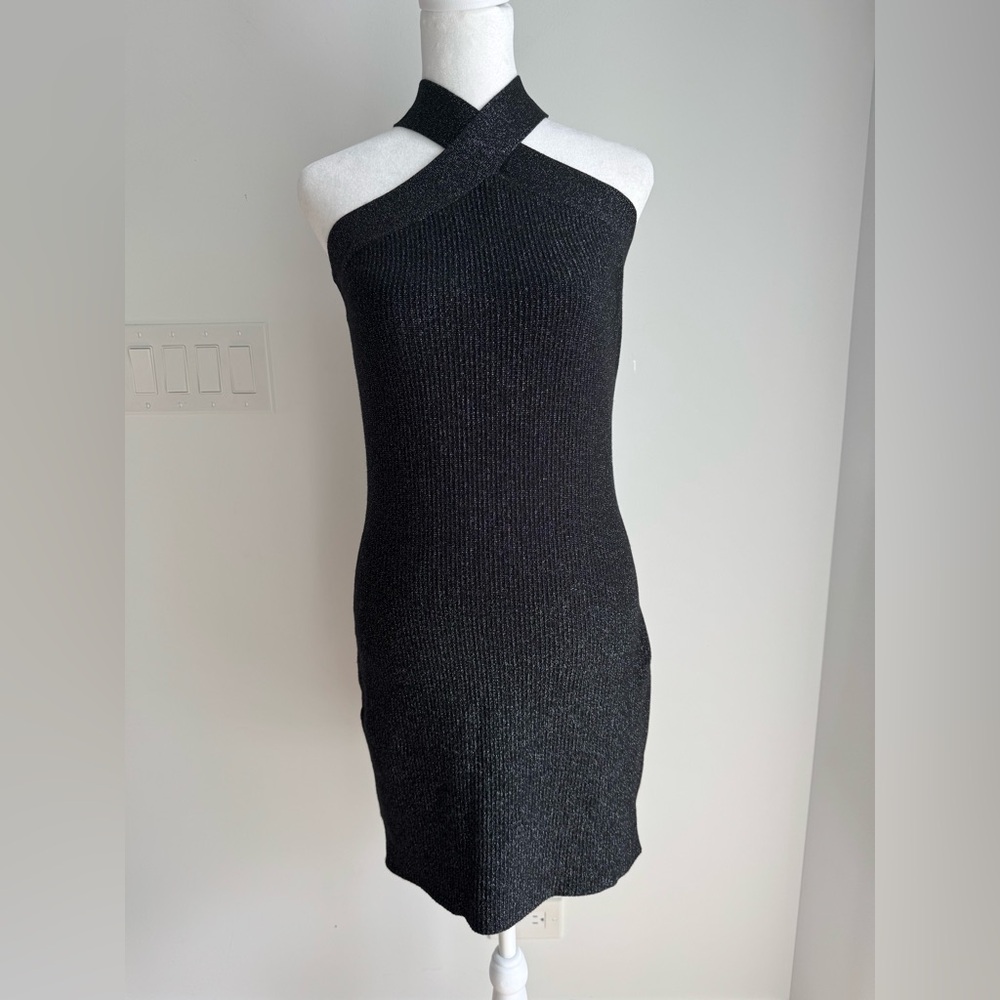 Sincerely Jules‎ Glitter Shimmery Black Halter Bodycon Dress Size Medium NEW